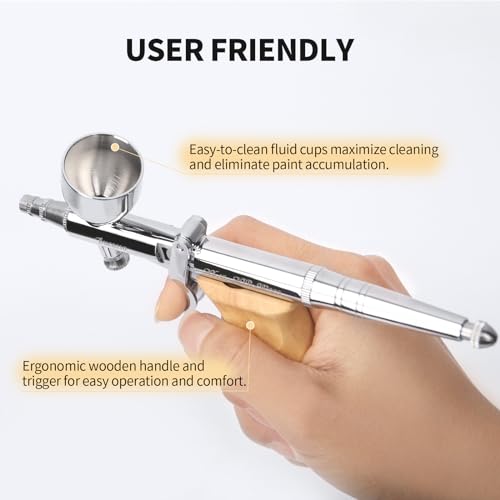 Bucasso Airbrush Kit, Air Brush Spray Gun with 0.3mm/0.5mm/0.8mm Needles/Nozzle Sets, 3cc/7cc/11cc Replaceable Fluid Cup for Painting Model Nails Cake Tattoo Makeup - color: W002-Burlywood