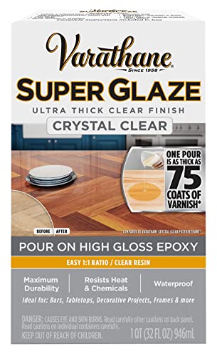 Varathane Crystal Clear Super Glaze High Gloss Epoxy Finish Kit | Protective Top Coat, Bar & Table Top Coating, Self-Leveling Formula, Water & Scratch Resistant, Crystal Clear Finish, Quart - color: Crystal Clear