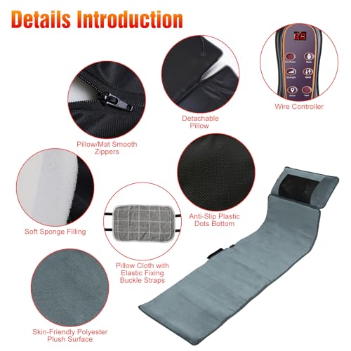 Full Body Massage Mat with Heat, Back Massage Pad with Detachable Neck Massager, with 10 Vibration Motors, Multifunctional Body Massager Fathers Days Gift for Dad - size: 65x19.7x3.94in