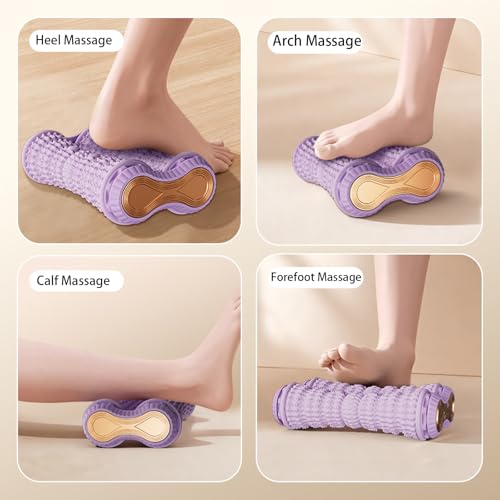 Foot Massager Roller for Plantar Foot Arch Trainer Fasciitis Relief Dual-Row Foot Massagers Waterproof Exercise Supply Purple