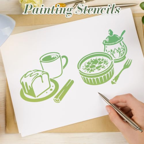Delicious Stencils for Crafts Reusable 20Pcs Stencils(5.9X5.9 Inch) | DIY Art Painting Stencil Furniture Decor Kit for Wood Embroidery Wall Silk Screen Journaling - color: Delicious