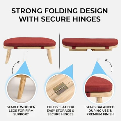 Yogikuti Folding Meditation Bench, Purple | Removable Cushion, Wooden Seiza Kneeling Stool, Ergonomic Meditation Seat, for Home & Yoga Studio, Comfortable Posture (Maroon) - color: Maroon