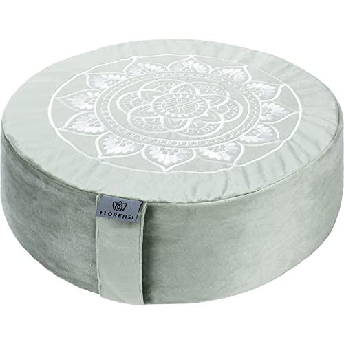Florensi Meditation Cushion Velvet Floor Pillow with Buckwheat Fill - color: Sage Green