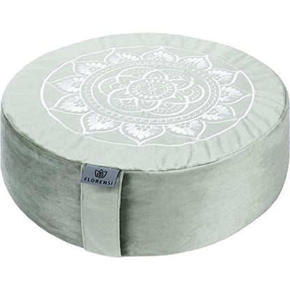 Florensi Meditation Cushion Velvet Floor Pillow with Buckwheat Fill - color: Sage Green