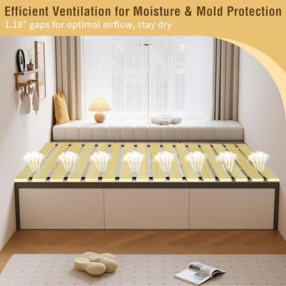 Japanese Tatami Mat Floor Bed, Knotless Solid Wood, Roll-Up Slatted, Bed Plate with 2 Storage Straps, Moisture-Proof and Breathable for Floor Sleeping or Futon Mattress, Twin - size: Twin