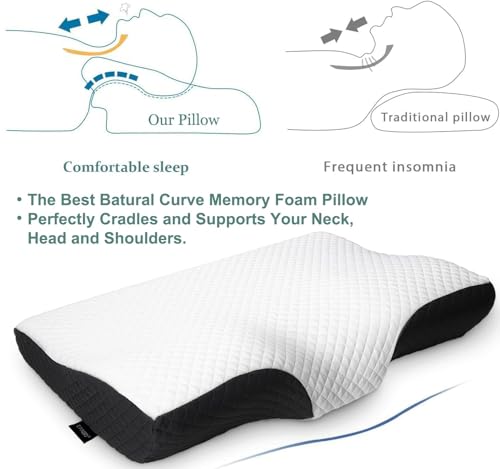 EPABO Contour Memory Foam Pillow Orthopedic Sleeping Pillows, Ergonomic Cervical Pillow for Neck Pain - for Side Sleepers, Back and Stomach Sleepers, Free Pillowcase Included (Soft & Queen Size) - color: Dark Grey, size: Queen(24*15*4.6 inches)