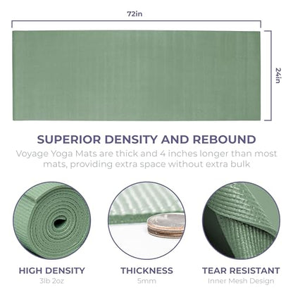 Voyage 5mm Studio Yoga Mats, 10 Pack, 72x24in | Extra Long, Anti-Tear Exercise Mats for Workout, Stretching, Fitness - Non Slip Gym Mats for Home, Schools and Studios - color: Sage