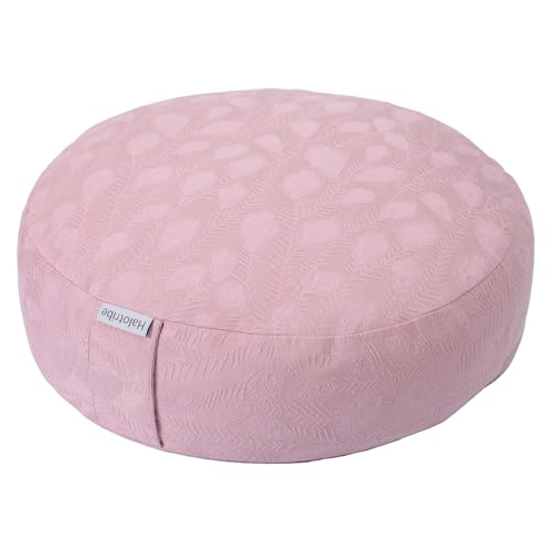 Meditation Cushion, Comfortable Meditation Pillow with Peacock Feather Jacquard Cover. Buckwheat Hull Filled Zafu Floor Pillow 16 * 16 * 5 in - color: Pink