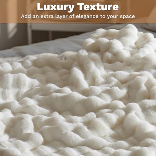 LIFEYJ Faux Fur Throw Blanket for Couch,Soft Plush Bubble Blanket,60"x80" - color: G-white, size: 60"W x 80"L