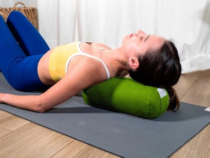 Pranayama Yoga Bolster Meditation Pillow - color: Green, size: Cylindrical 14" x 6"