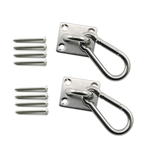 heyous 2 Set M8 Suspension Ceiling Wall Mount U Hook Anchor Hanger Stainless Steel Heavy Duty Multi Purpose Hammock Swing Ceiling Hook Square Base Plate with Snap Hook - color: Square, size: M8