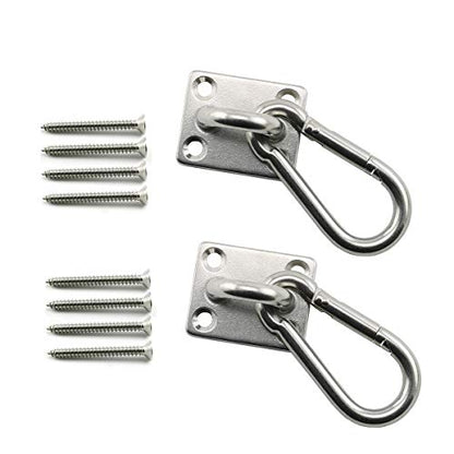 heyous 2 Set M8 Suspension Ceiling Wall Mount U Hook Anchor Hanger Stainless Steel Heavy Duty Multi Purpose Hammock Swing Ceiling Hook Square Base Plate with Snap Hook - color: Square, size: M8