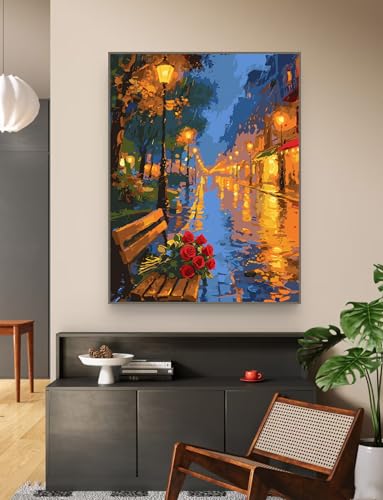 ZRIZQ Paint by Numbers Kit for Adults Beginner,Rose City Street,16x20 | Full set with wooden brushes,rolled canvas,rich paints.Calming activity.Beginner friendly.Just open and paint. - color: 16"X20"Rolled Canvas-Landscape 2