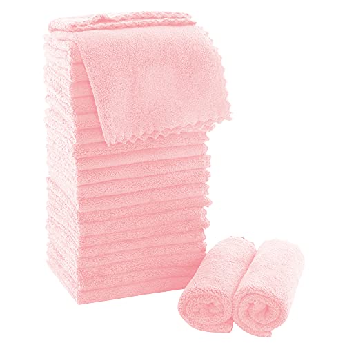 MOONQUEEN Ultra Soft Premium Washcloths Set - 12 x 12 inches - 24 Pack - Quick Drying - Highly Absorbent Coral Velvet Bathroom Wash Clothes - Use as Bath, Spa, Facial, Fingertip Towel (Pink) - color: Pink, size: 12 x 12 Inch(Pack of 24)