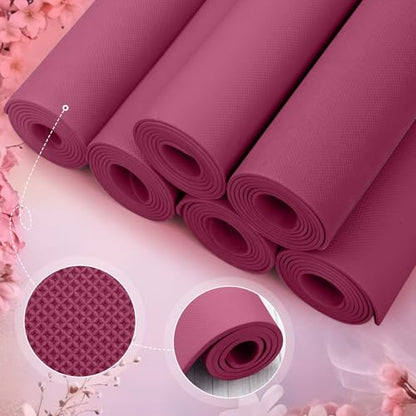 Timgle 6 Pack Yoga Mats Bulk 68x24 Inches Non Slip 4 mm Thick - color: Purplish Red