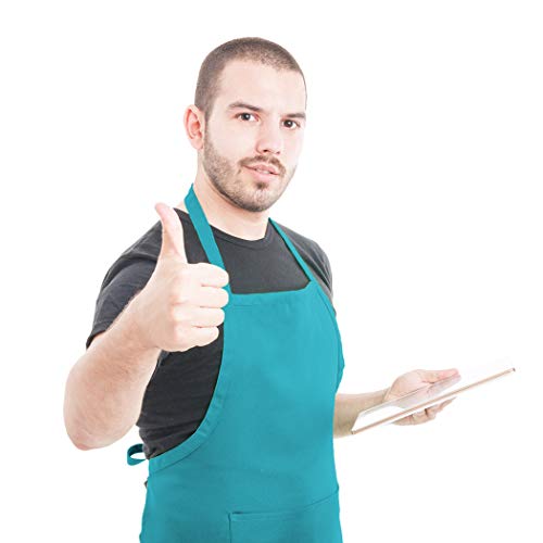 Total 15 PCS Blue Plain Color Bib Aprons Bulk for Women Men Adult with 2 Front Pockets (Baby Blue,15pcs) - color: Baby Blue