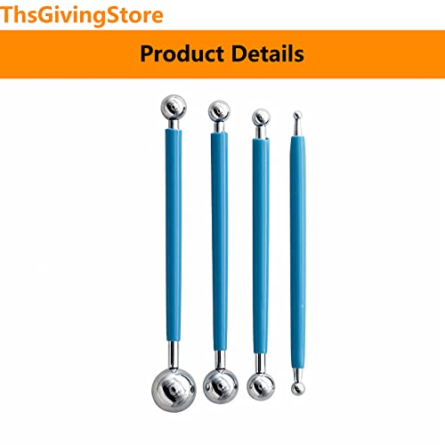 4 Piece Clay Sculpting Tools Kit, Double-Ended Metal Ball Tools Stylus Cake Decoration Modeling Tools Set, Wax Carving Tools Embossing Tools