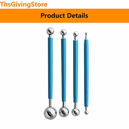 4 Piece Clay Sculpting Tools Kit, Double-Ended Metal Ball Tools Stylus Cake Decoration Modeling Tools Set, Wax Carving Tools Embossing Tools
