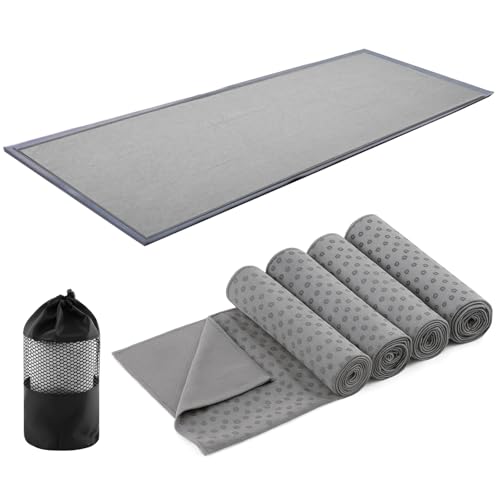 Breling Yoga Towel 4 Pack, Hot Yoga Towel 72" x 24" Non Slip, Grey - color: Grey