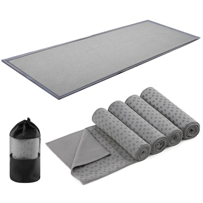 Breling Yoga Towel 4 Pack, Hot Yoga Towel 72" x 24" Non Slip, Grey - color: Grey