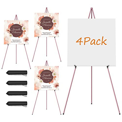 Easel Stand for Display, Aredy 63" Portable Painting Easel, Lightweight Metal Easels for Painting Canvas, Wedding Sign (4 Pack, Pink) - style: 4 pack (PINK)