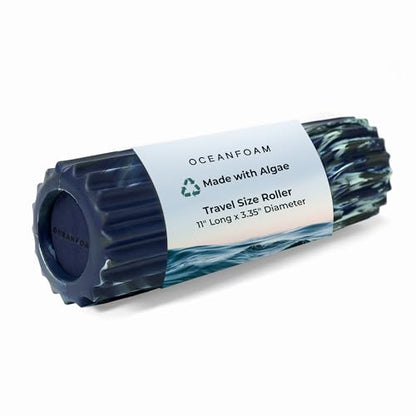 Oceanfoam Ripple Travel Foam Roller (11" x 3.35") Firm Mini Foam Roller for Physical Therapy, Deep Tissue Massage, Back Pain - High Density, Wave Textured - Yoga (Dark Navy, Hunter & Seafoam Marbled) - color: Dark Navy, Hunter & Seafoam Marbled