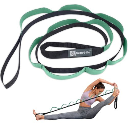 A AZURELIFE Half-Elastic Stretch Straps with 11 Loops, Stretching Strap for Physical Therapy, Multi-Loop Yoga Strap Fitness Exercise Strap for Yoga, Pilates, Dance, Flexibility&Exercise - color: Half Elastic-Purist Blue