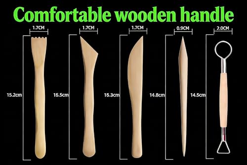 MAGIKON Clay Sculpture Tools Set, 5Pcs Wooden Handle Metal Tip | Wooden handles, metal tips, 5.9in length, for carving, cutting, smoothing, suitable for beginners and professionals