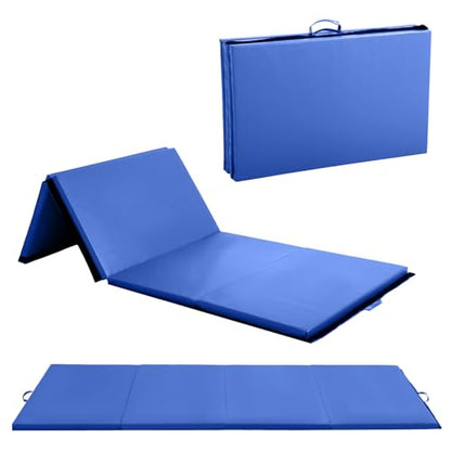 Gymnastics Mats Foldable Tumbling Mats Portable Gymnastics Exercise Mat Thick Gymnastics Tumbling Mats Pad Home Exercise Panel Mat With Carrying Handles - color: Blue, size: 4 ft W x 10 ft L