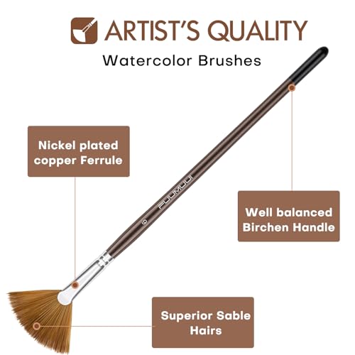 Sable Watercolor Brushes Professional, Fuumuui 7Pcs Sable Brush Set Variety Shapes with Flat, Round Pointed, Cat's Tongue Oval Wash Fan Brush Perfect for Watercolor Gouache Inks Painting - color: Brown+black