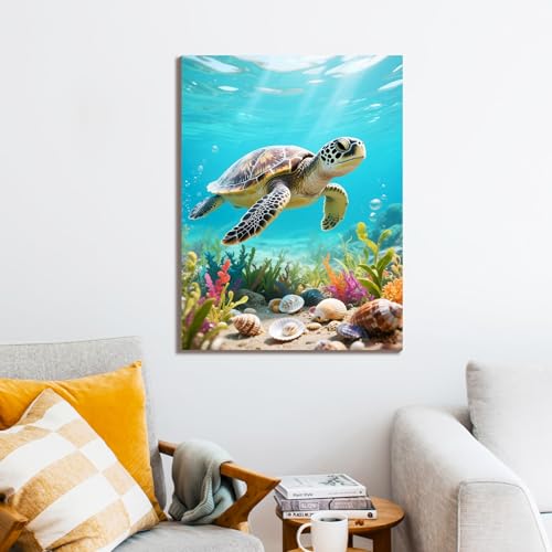 Muzagroo Paint by Numbers Oil Painting Kits for Adults DIY Sea Turtle Oil Painting for Beginners Hand Crafts Kits with Brushes and Acrylic Paints 16x20 inches (Sea Turtle) - color: Sea Turtle