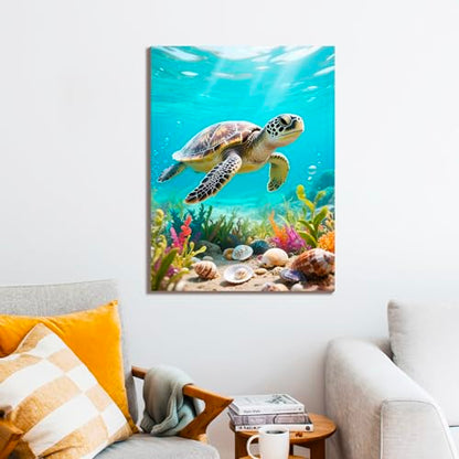 Muzagroo Paint by Numbers Oil Painting Kits for Adults DIY Sea Turtle Oil Painting for Beginners Hand Crafts Kits with Brushes and Acrylic Paints 16x20 inches (Sea Turtle) - color: Sea Turtle