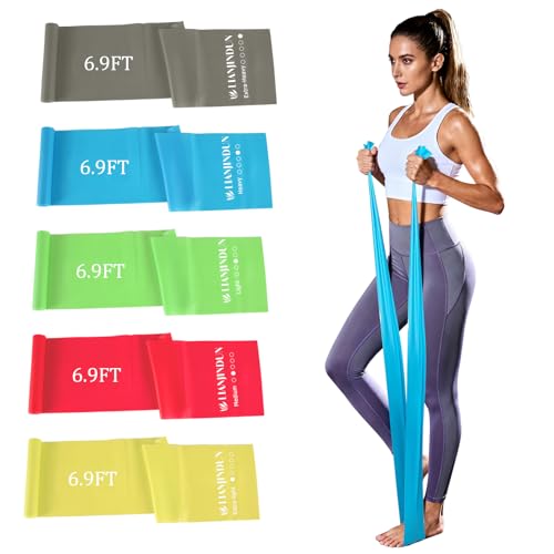 5-Piece Resistance Bands Set, 5.9 ft, Latex-Free for Exercise and Therapy - color: 5 Colour Set, size: 6.9FT