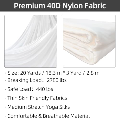 PRIOR FITNESS Aerial Silks Kit, SGS&CE Certified, 9/15/20Yards - color: White, size: L(20 Yards)