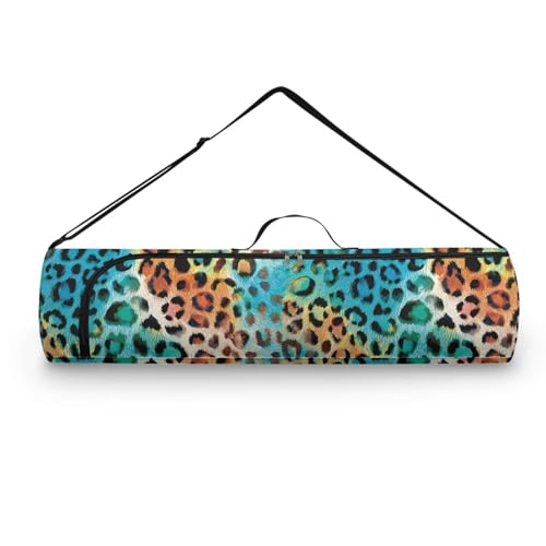 Yoga Mat Bag for Women & Men Full-Zip Yoga Mat Carrier Bag for Class Workout Park with Adjustable Strap - color: Blue Tiger Print