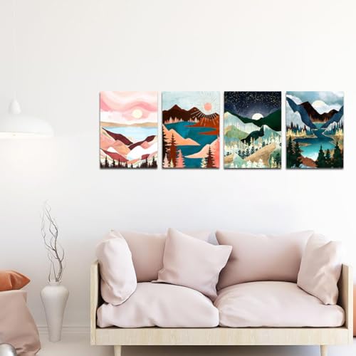 Muzagroo Art Diamond Painting Kits for Adults, DIY 5D Diamond Art Kits for Beginners, Abstract Landscape Arts and Crafts for Living Room, 4 PCS Kids Room Wall Art - color: 07-Landscape