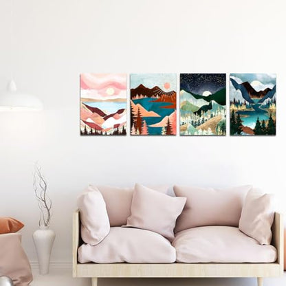 Muzagroo Art Diamond Painting Kits for Adults, DIY 5D Diamond Art Kits for Beginners, Abstract Landscape Arts and Crafts for Living Room, 4 PCS Kids Room Wall Art - color: 07-Landscape