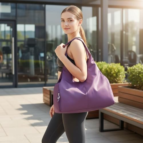 Forestfish Gym Bag For Women With Shoes Compartment & Wet Dry | Compact & Lightweight, Water Resistant, Use as Yoga bag, Pilates bag, Duffel bag - color: Purple