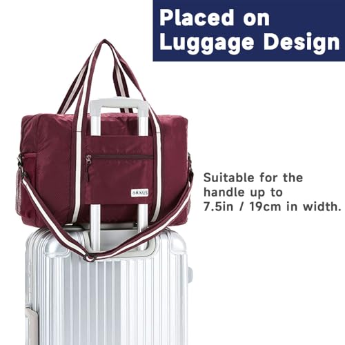 Arxus Carry On Travel Bag, Lightweight Foldable Packable Tote Bag 25L - color: Wine Red