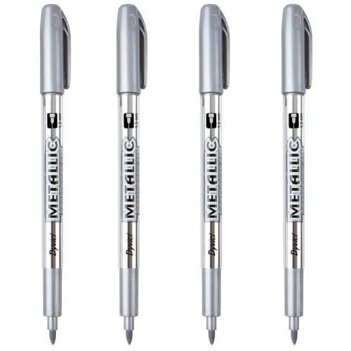 Dyvicl Metallic Marker Pens - Silver Paint Pens for Black Paper, Glass, Rock Painting, Halloween Pumpkin, Card Making, Scrapbook Album, Christmas DIY Art Craft, Set of 4 - color: Silver