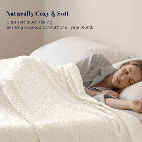 PHF Lightweight Waffle Weave Blanket Queen for Bed Coconut White 90"x90" - color: Coconut White, size: Queen(90"x90")