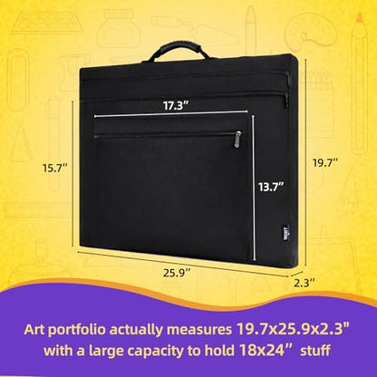JJRING 18x24 Art Portfolio Tote Bag With Shoulder Strap, Black | Large Carrying Storage Case With Handle For Artwork, Posters, Canvas, And Drawing Boards - size: 18''*24''