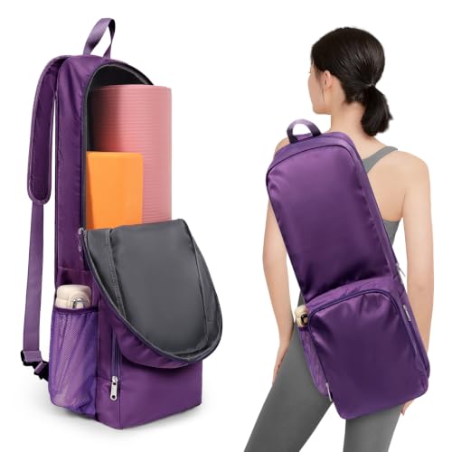 Yoga Mat Bag Carrier with Mesh & Zipper Pockets - color: Dark Purple