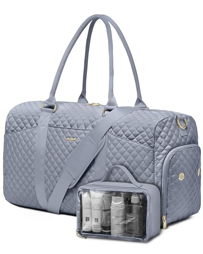 Women Weekender Travel Duffle Bag: Travel Duffel Overnight Bags with Shoe Compartment Large Carry on Tote with Toiletry Bag Weekend Traveling Yoga Gym Hospital Bag for Women with Wet Pocket Grey - color: 08-Blue Gray, size: Large