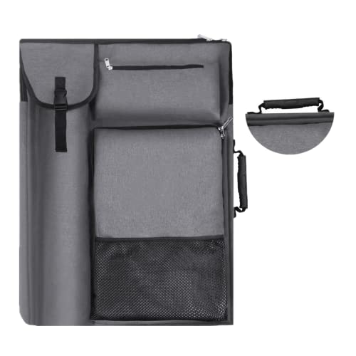 TreochtFUN Art Bags for Supplies Portfolio Case 19x25.5 in Artist backpack | for Storage A2 Canvas Board A3 Sketchbook - Carrying Artwork with Backpack & Tote-handle - color: grey