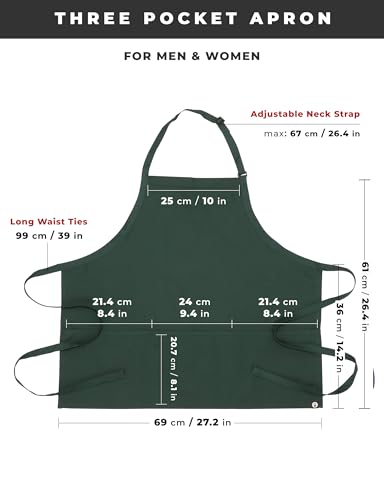 Chef Works Unisex Three Pocket Apron - color: Hunter Green