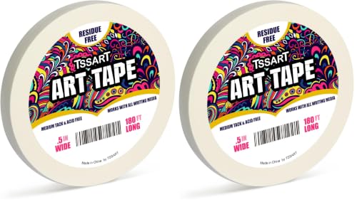 White Art Tape Medium Tack - Masking Artists Tape for Drafting Art Watercolor Painting Canvas Framing - Acid Free 1/2Inch/ 0.5inch Wide 180FT Long (Pack of 2) - size: 0.5inch (Pack of 2)