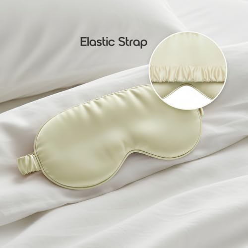 Silk Eye Mask for Sleeping 100% Mulberry Silk Women Men Blindfold,3D Luxury Travel Smooth Elastic Strap Eye Masks Breathable Cooling Soft Night Sleep Work Eyeshade Cover,Beige - color: Beige