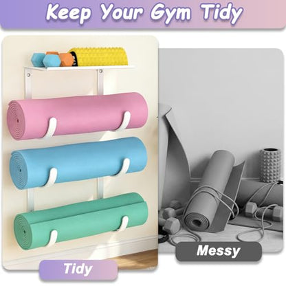 Rubber Coated Yoga Mat Holder, No Straps Required - size: 3-tier shelf