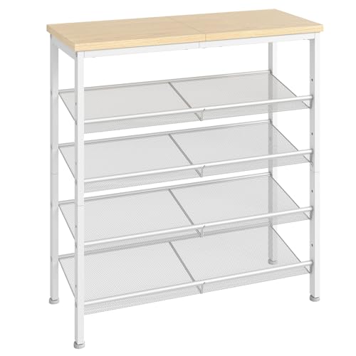 HOOBRO Shoe Rack for Entryway, 5-Tier Shoe Organizer with Adjustable Mesh Shelves, 12-16 Pairs of Shoes, Spacious Floor Mount, Metal, Industrial, Shoe Shelf for Closet, Natural and White WN12XJ01 - color: Natural + White, size: 29.5"W x 11.8"D x 31.8"H